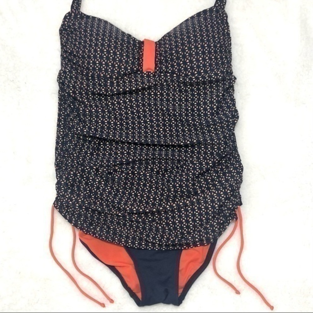 MOONTIDE NAVY BLUE AND ORANGE GEOMETRIC PRINT ONE PIECE SWIMSUIT 8